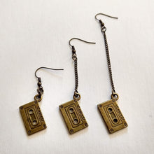 Load image into Gallery viewer, Cassette Tape Earrings, Your Choice of Three Lengths, Long Dangle Chain Earrings

