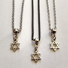 Load image into Gallery viewer, Star of David Necklace, Tiny Silver Jewish Pendant on Your Choice of Three Chains
