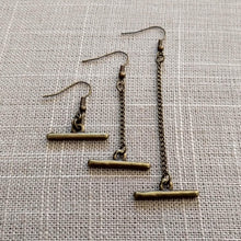 Load image into Gallery viewer, Minimalist Bar Earrings, Your Choice of Three Lengths, Dangle Drop Chain Earrings
