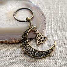 Load image into Gallery viewer, Crescent Moon Keychain, Backpack or Purse Charm, Zipper Pull with Your Choice of Charm
