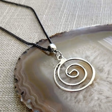 Load image into Gallery viewer, Silver Spiral Necklace on Thin Gunmetal Chain, Mixed Metal Mens Jewelry
