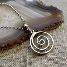 Load image into Gallery viewer, Spiral Necklace on Silver Rolo Chain, Mens Jewelry

