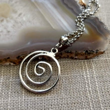 Load image into Gallery viewer, Spiral Necklace on Silver Rolo Chain, Mens Jewelry
