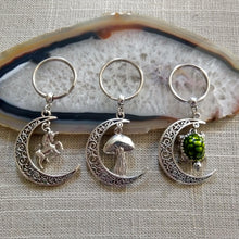 Load image into Gallery viewer, Crescent Moon Keychain, Nature Backpack or Purse Charm, Zipper Pull with Your Choice of Charm
