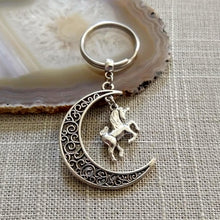 Load image into Gallery viewer, Crescent Moon Keychain, Nature Backpack or Purse Charm, Zipper Pull with Your Choice of Charm
