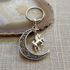 Crescent Moon Keychain, Nature Backpack or Purse Charm, Zipper Pull with Your Choice of Charm