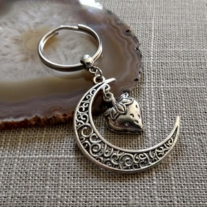 Crescent Moon Keychain, Nature Backpack or Purse Charm, Zipper Pull with Your Choice of Charm