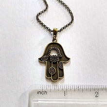 Load image into Gallery viewer, Hamsa Necklace - Hand of Fatima Pendant on Bronze Rolo Chain, Bohemian Layering Jewelry
