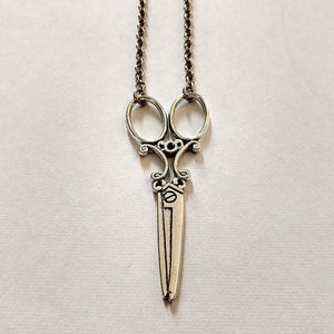Scissor Necklace, Ornate Old Fashioned Scissor Necklace on Silver or Bronze Rolo Chain, Hairdresser Hairstylist Gifts
