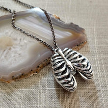 Load image into Gallery viewer, Hollow Rib Cage Necklace on Gunmetal Rolo Chain, Mens Jewelry
