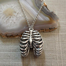 Load image into Gallery viewer, Hollow Rib Cage Necklace on Silver Rolo Chain, Mens Jewelry
