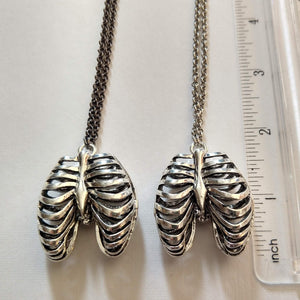 Hollow Rib Cage Necklace on Silver Rolo Chain, Mens Jewelry