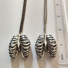 Load image into Gallery viewer, Hollow Rib Cage Necklace on Gunmetal Rolo Chain, Mens Jewelry
