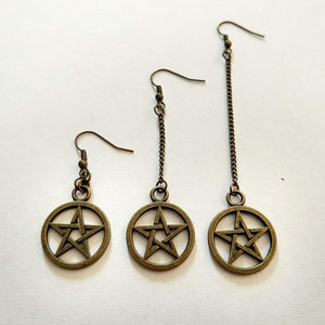 Pentagram Earrings - Bronze Earrings in Your Choice of Five Lengths - Dangle Earrings / Long Earrings / Chain Earrings