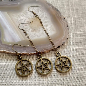 Pentagram Earrings - Bronze Earrings in Your Choice of Five Lengths - Dangle Earrings / Long Earrings / Chain Earrings