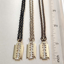 Load image into Gallery viewer, Razorblade Necklace, Silver Razor Pendant on Your Choice of Three Chains, Mens Necklace
