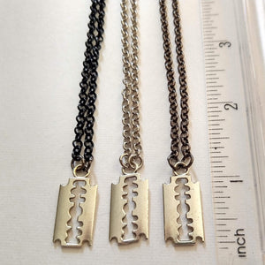 Razorblade Necklace, Silver Razor Pendant on Your Choice of Three Chains, Mens Necklace