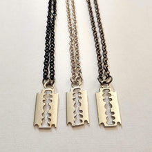 Load image into Gallery viewer, Razorblade Necklace, Silver Razor Pendant on Your Choice of Three Chains, Mens Necklace
