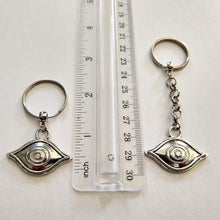 Load image into Gallery viewer, Evil Eye Talisman Keychain Key Ring or Zipper Pull, Silver Backpack or Purse Charms
