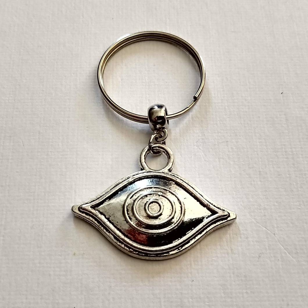 Evil Eye Talisman Keychain Key Ring or Zipper Pull, Silver Backpack or Purse Charms