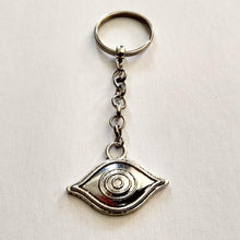 Load image into Gallery viewer, Evil Eye Talisman Keychain Key Ring or Zipper Pull, Silver Backpack or Purse Charms
