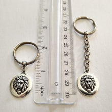 Load image into Gallery viewer, Lions Head Keychain Key Ring or Zipper Pull, Silver Backpack or Purse Charms
