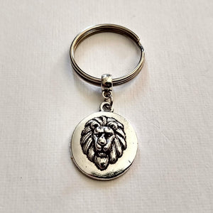 Lions Head Keychain Key Ring or Zipper Pull, Silver Backpack or Purse Charms