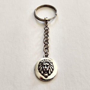 Lions Head Keychain Key Ring or Zipper Pull, Silver Backpack or Purse Charms