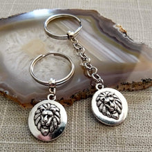 Load image into Gallery viewer, Lions Head Keychain Key Ring or Zipper Pull, Silver Backpack or Purse Charms
