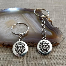 Load image into Gallery viewer, Lions Head Keychain Key Ring or Zipper Pull, Silver Backpack or Purse Charms
