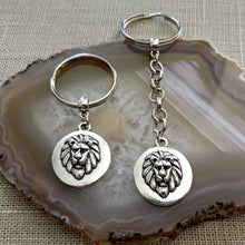 Load image into Gallery viewer, Lions Head Keychain Key Ring or Zipper Pull, Silver Backpack or Purse Charms
