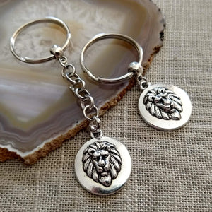 Lions Head Keychain Key Ring or Zipper Pull, Silver Backpack or Purse Charms
