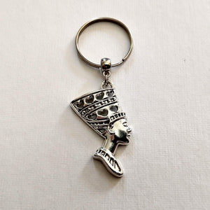 Queen Nefertitti Keychain Key Ring or Zipper Pull, Silver Backpack or Purse Charms