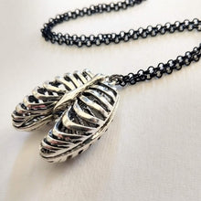 Load image into Gallery viewer, Hollow Rib Cage Necklace on Black  Rolo Chain, Mens Jewelry
