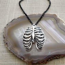 Load image into Gallery viewer, Hollow Rib Cage Necklace on Black  Rolo Chain, Mens Jewelry
