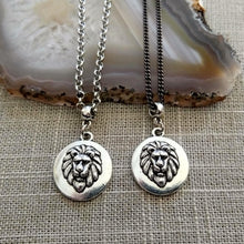 Load image into Gallery viewer, Lions Head Necklace on Silver Rolo Chain, Mens Jewelry
