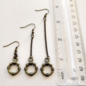 Minimalist Ring Earrings, Your Choice of Three Lengths, Dangle Drop Chain Earrings