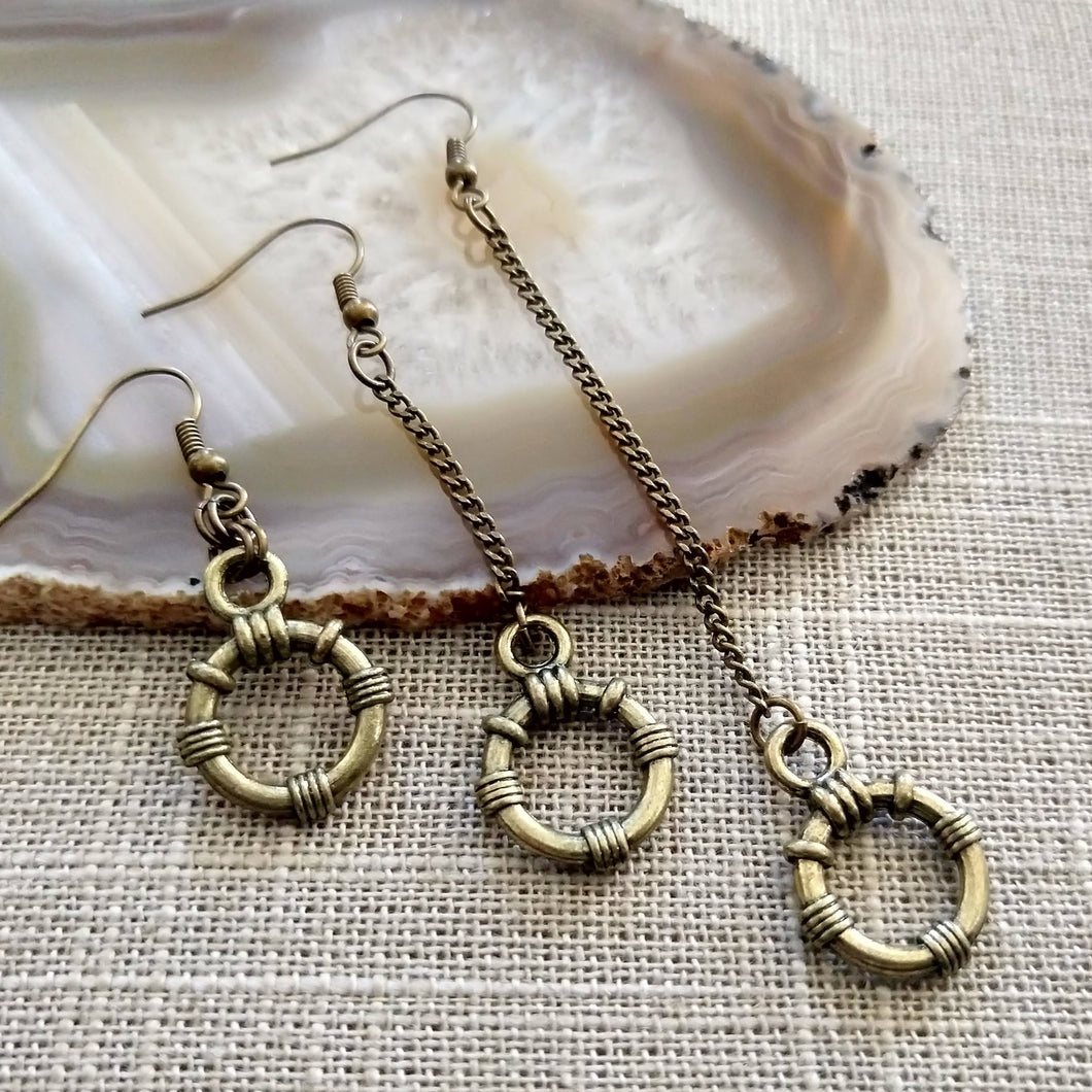 Minimalist Ring Earrings, Your Choice of Three Lengths, Dangle Drop Chain Earrings