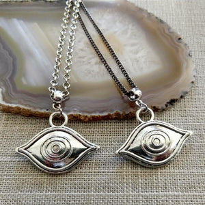 Evil Eye Talisman Necklace on Gunmetal Curb Chain