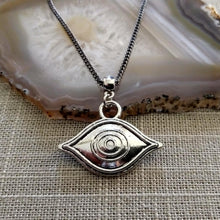 Load image into Gallery viewer, Evil Eye Talisman Necklace on Gunmetal Curb Chain
