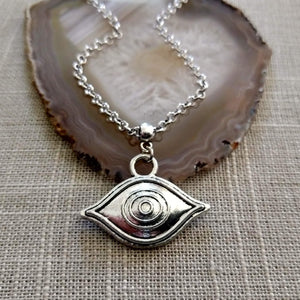 Evil Eye Talisman Necklace on Silver Rolo Chain