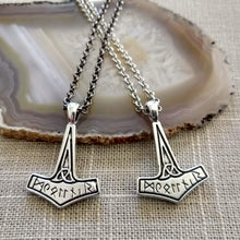 Load image into Gallery viewer, Thors Hammer Necklace, Nordic Jewelry Necklace on Silverl Rolo Chain
