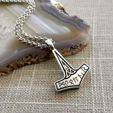 Load image into Gallery viewer, Thors Hammer Necklace, Nordic Jewelry Necklace on Silverl Rolo Chain
