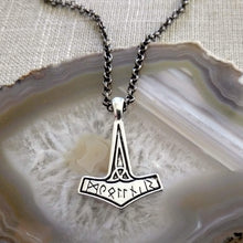 Load image into Gallery viewer, Thors Hammer Necklace, Nordic Jewelry Necklace on Gunmetal Rolo Chain
