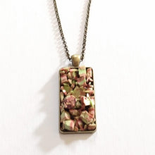 Load image into Gallery viewer, Unakite Stone Bezel Necklace on Bronze Rolo Chain, Bohemian Layering Jewelry
