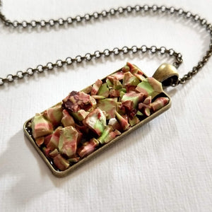Unakite Stone Bezel Necklace on Bronze Rolo Chain, Bohemian Layering Jewelry