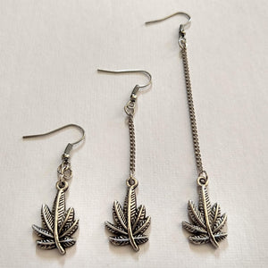 Marijuana Pot Weed Leaf Earrings - Dangle Long Chain Earrings
