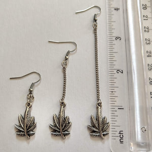 Marijuana Pot Weed Leaf Earrings - Dangle Long Chain Earrings
