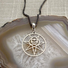 Load image into Gallery viewer, Aleister Crowley 666 Magic Magick Sigil Necklace on Gunmetal Curb Chain
