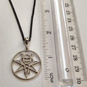 Aleister Crowley 666 Magic Magick Sigil Necklace on Gunmetal Curb Chain